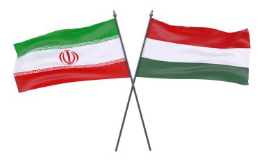 Iran ve Macaristan, iki beyaz arka plan üzerinde izole bayrakları geçti. 3D görüntü