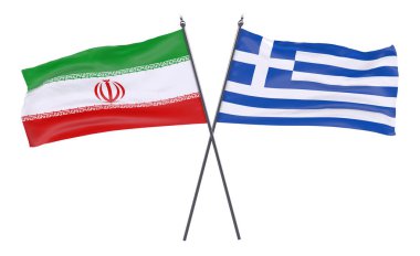 Iran ve Yunanistan, iki beyaz arka plan üzerinde izole bayrakları geçti. 3D görüntü
