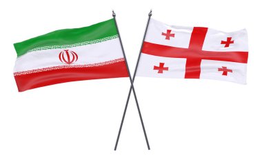 Iran ve Georgia, iki beyaz arka plan üzerinde izole bayrakları geçti. 3D görüntü