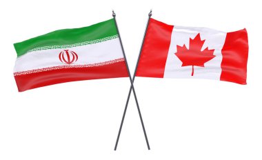 Iran ve Kanada, iki beyaz arka plan üzerinde izole bayrakları geçti. 3D görüntü