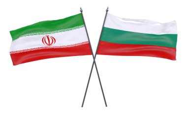 Iran ve Bulgaristan, iki beyaz arka plan üzerinde izole bayrakları geçti. 3D görüntü