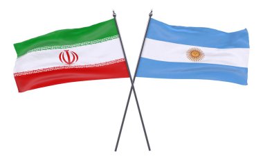 Iran ve Arjantin, iki beyaz arka plan üzerinde izole bayrakları geçti. 3D görüntü