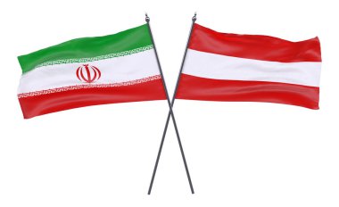 Iran ve Avusturya, iki beyaz arka plan üzerinde izole bayrakları geçti. 3D görüntü