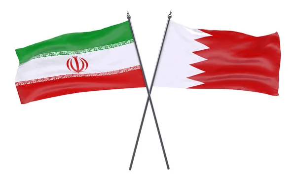 Írán Bahrajnu Dva Překřížené Příznaky Izolované Bílém Pozadí Obrázek — Stock fotografie