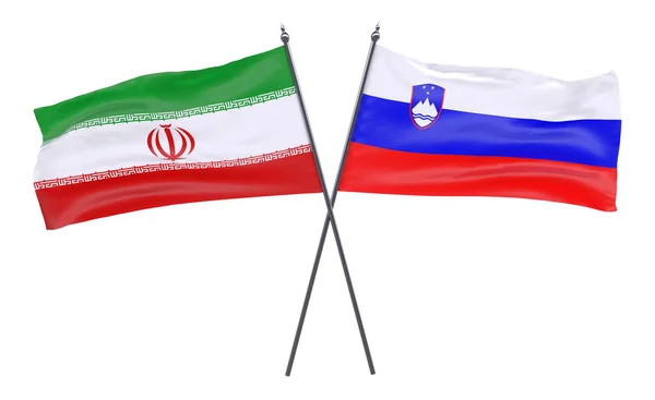 Írán Slovinsko Dva Překřížené Příznaky Izolované Bílém Pozadí Obrázek — Stock fotografie