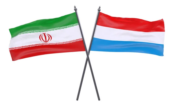 Iran Luxemburg Twee Gekruiste Vlaggen Geïsoleerd Een Witte Achtergrond Afbeelding — Stockfoto