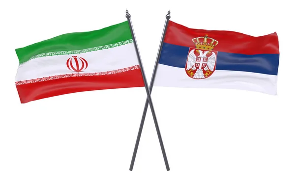 Írán Srbsko Dva Překřížené Příznaky Izolované Bílém Pozadí Obrázek — Stock fotografie