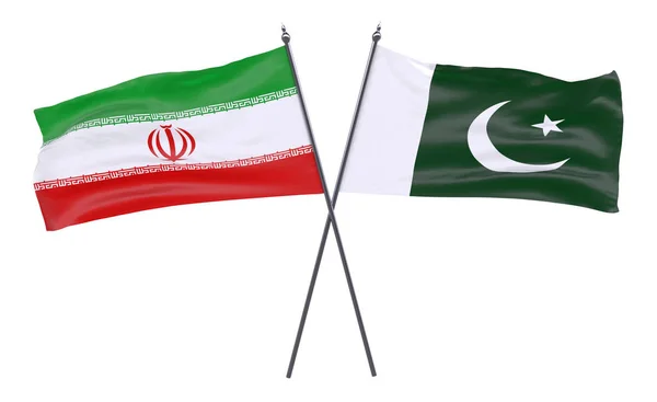 Iránból Pakisztánból Két Keresztbe Zászlók Elszigetelt Fehér Background Kép — Stock Fotó