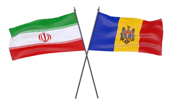 Ιράν Και Μολδαβία Δύο Διέσχισε Σημαίες Που Απομονώνονται Λευκό Φόντο — Φωτογραφία Αρχείου