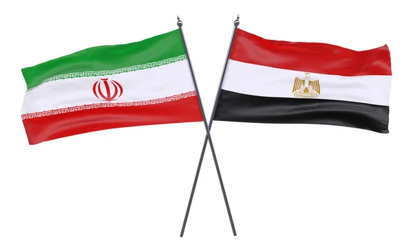 Iran Egypte Twee Gekruiste Vlaggen Geïsoleerd Een Witte Achtergrond Afbeelding — Stockfoto