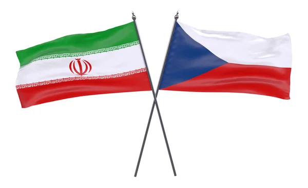 Írán Česká Republika Dva Překřížené Příznaky Izolované Bílém Pozadí Obrázek — Stock fotografie