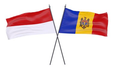 Endonezya ve Moldova, iki beyaz arka plan üzerinde izole bayrakları geçti. 3D görüntü