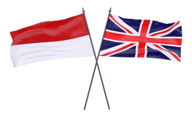 Endonezya'da ve Amerika Birleşik Devletleri, iki beyaz arka plan üzerinde izole bayrakları geçti. 3D görüntü