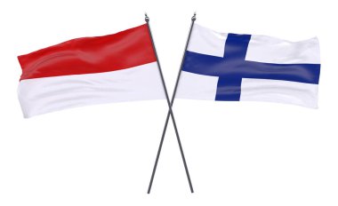 Endonezya ve Finlandiya, iki beyaz arka plan üzerinde izole bayrakları geçti. 3D görüntü