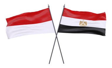 Endonezya ve Mısır, iki beyaz arka plan üzerinde izole bayrakları geçti. 3D görüntü