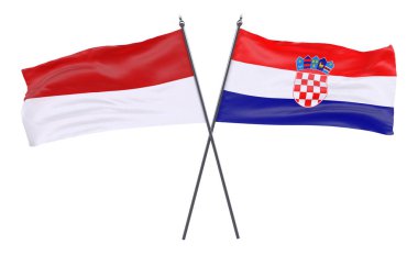 Endonezya ve Hırvatistan, iki beyaz arka plan üzerinde izole bayrakları geçti. 3D görüntü