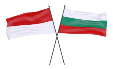 Endonezya ve Bulgaristan, iki beyaz arka plan üzerinde izole bayrakları geçti. 3D görüntü