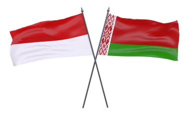 Endonezya ve Beyaz Rusya, iki beyaz arka plan üzerinde izole bayrakları geçti. 3D görüntü