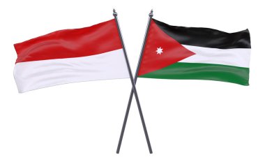 Endonezya ve Jordan, iki beyaz arka plan üzerinde izole bayrakları geçti. 3D görüntü