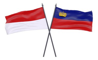 Endonezya ve Liechtenstein, iki beyaz arka plan üzerinde izole bayrakları geçti. 3D görüntü