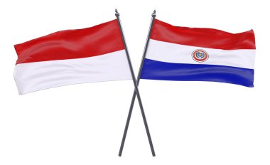 Endonezya ve Paraguay, iki beyaz arka plan üzerinde izole bayrakları geçti. 3D görüntü
