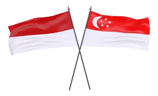インドネシアとシンガポールに つは白い背景で隔離のフラグを渡った イメージ — ストック写真