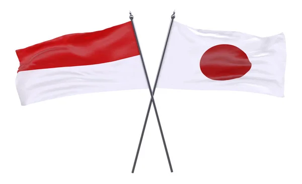 Indonesia Japan Two Crossed Flags Isolated White Background Image — Stock Photo, Image