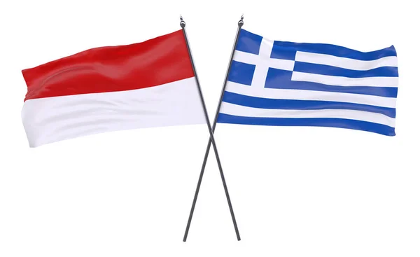 Indonesia Dan Yunani Dua Bendera Silang Terisolasi Dengan Latar Belakang — Stok Foto