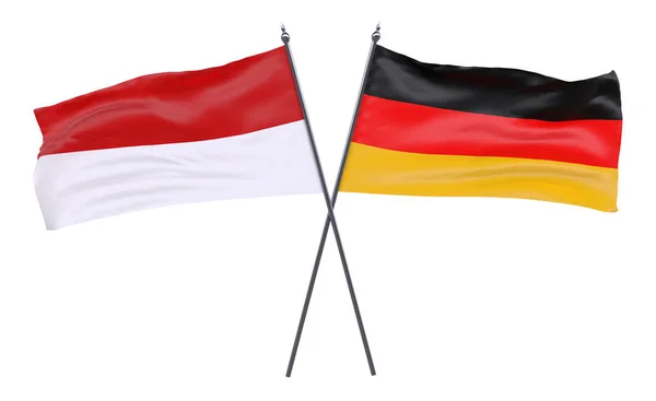 Indonesia Dan Jerman Dua Bendera Silang Terisolasi Dengan Latar Belakang — Stok Foto