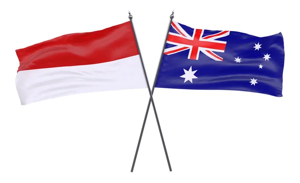 Indonesia Dan Australia Dua Bendera Silang Terisolasi Dengan Latar Belakang — Stok Foto