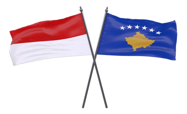 Indonesia Kosovo Due Bandiere Incrociate Isolate Sfondo Bianco Immagine — Foto Stock
