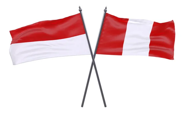 Indonesia Dan Peru Dua Bendera Silang Yang Diisolasi Dengan Latar — Stok Foto