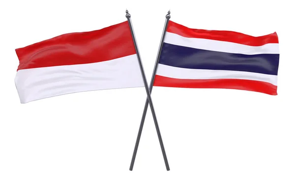 Indonésie Thaïlande Deux Drapeaux Croisés Isolés Sur Fond Blanc Image — Photo