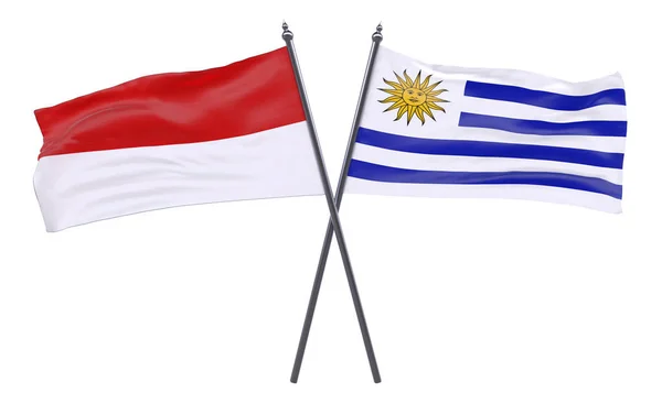 Indonesia Dan Uruguay Dua Bendera Silang Yang Terisolasi Dengan Latar — Stok Foto