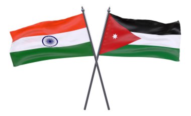 Türkiye ve Ürdün, iki beyaz arka plan üzerinde izole bayrakları geçti. 3D görüntü