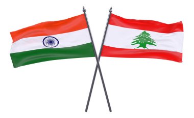Hindistan ve Lübnan, iki beyaz arka plan üzerinde izole bayrakları geçti. 3D görüntü