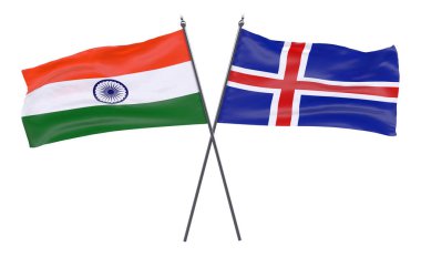 Hindistan ve İzlanda, iki beyaz arka plan üzerinde izole bayrakları geçti. 3D görüntü