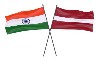 Hindistan ve Letonya, iki beyaz arka plan üzerinde izole bayrakları geçti. 3D görüntü