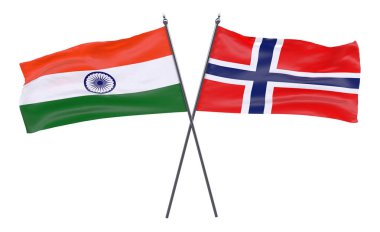Hindistan ve Norveç, iki beyaz arka plan üzerinde izole bayrakları geçti. 3D görüntü