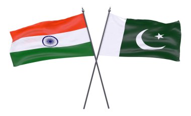 Hindistan ve Pakistan, iki beyaz arka plan üzerinde izole bayrakları geçti. 3D görüntü
