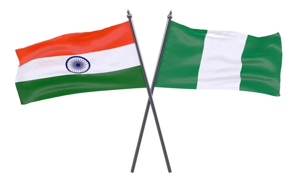 India Nigeria Twee Gekruiste Vlaggen Geïsoleerd Een Witte Achtergrond Afbeelding — Stockfoto