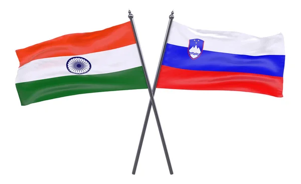 Indie Slovinsko Dva Překřížené Příznaky Izolované Bílém Pozadí Obrázek — Stock fotografie
