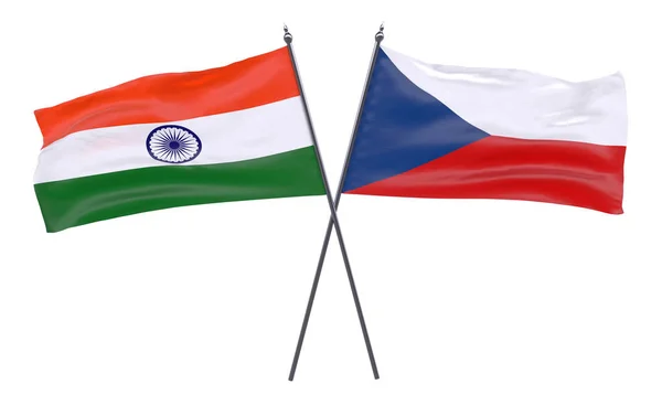 České Republiky Indie Dvě Překřížené Příznaky Izolované Bílém Pozadí Obrázek — Stock fotografie