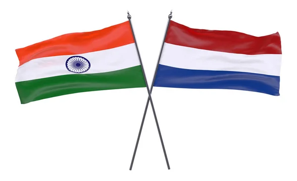India Hollandia Két Keresztbe Zászlók Elszigetelt Fehér Background Kép — Stock Fotó