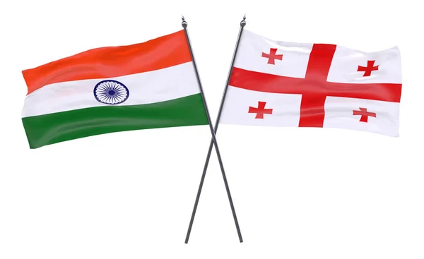Indie Gruzie Dva Překřížené Příznaky Izolované Bílém Pozadí Obrázek — Stock fotografie