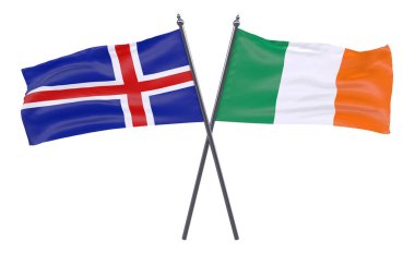 İzlanda ve İrlanda, iki beyaz arka plan üzerinde izole bayrakları geçti. 3D görüntü