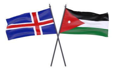 İzlanda ve Jordan, iki beyaz arka plan üzerinde izole bayrakları geçti. 3D görüntü