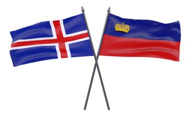 İzlanda ve Liechtenstein, iki beyaz arka plan üzerinde izole bayrakları geçti. 3D görüntü