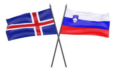 İzlanda ve Slovenya, iki beyaz arka plan üzerinde izole bayrakları geçti. 3D görüntü