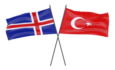 İzlanda ve Türkiye, iki beyaz arka plan üzerinde izole bayrakları geçti. 3D görüntü
